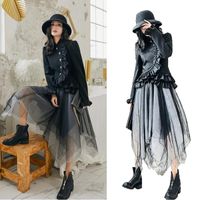 Kadın Eşofman Pisti 2 Parça Set Kadın Sonbahar Siyah Basamaklı Fırfır Coat Ve Moda Düzensiz Örgü Patchwork Etek Giysileri SL48 Suits