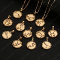 12 Tierkreiszeichen Halskette Goldkette Kupfer Waage Kristall Münze Anhänger Charm Stern Choker Astrologie Halsketten Für Frauen Modeschmuck