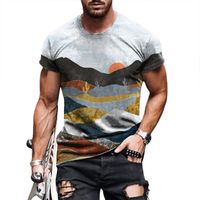 T-shirts Landskap Skriv ut Kortärmad Colthes Sommar mode med överdimensionerad för manlig runda krage man toppar online
