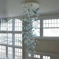 Nordic Murano Glass Bulble Lampadario Lampade a sospensione LED LED Lampadri di cristallo rotondo per scale Soggiorno Lobby Decorazione arte Turchese Chiaro colore blu
