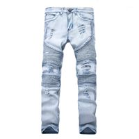 Erkek Kot Giyim Pantolon SLP Mavi / Siyah Yıkılan Erkek Ince Denim Düz Biker Sıska Erkekler Yırtık Jeans1
