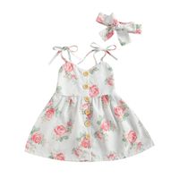 Kızın Elbiseleri 2021 0-4y Kızlar Yaz Elbise Sevimli Öz-Kravat Spagetti Sapanlar Düğme Aşağı Çiçek Baskı Bandı Sundress ile 2 adet