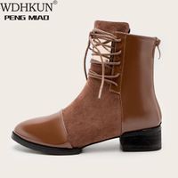 Boots WDHKUN Brand Fashion PU Leather Women's Motorcycle Autumn Lace-Up Ankle Female Winter Snow 35-43