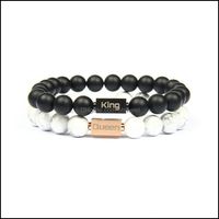 Charm Bracelets Jewelry 2pcs / Set Couple Crown King y Queen Acero inoxidable con 8mm Piedra Natural Beads Drop Entrega 2021 IJRZ1