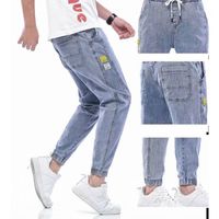 Jeans masculinos est bens baggy cordão cintura homens streetwear manguito elástico kpop roupas casual perna larga harajuku azul cinza