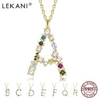 LEKANI 100% 925 Sterling Silver Necklace Gold-color Letter Pendant 26 bet Necklaces For Women Opal Accessories Jewelry 220113
