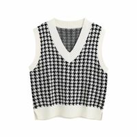 Coletes femininas moda sem mangas colete suéter mulheres xadrez casual v pescoço de malha pullover mola bonito coreano 2021