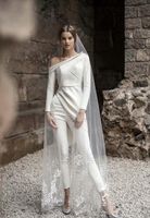 Элегантные простые комбинезоны свадебные платья свадебные платья лодыжки длиной с длинным рукавом атласная брюка в Vestidos de Novia