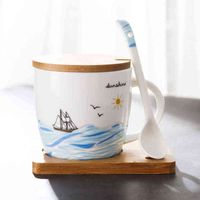 Kısa Yelkenli Desen Kupa Çay Yaratıcılık Kahve Bardakları Ile Kapaklı Coaster Kaşık Trendi Kahvaltı Süt Kupalar Arkadaş Noel Hediyesi G1126