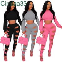 Women Tracksuits Two Piece Set Designer Hollow Out Slim Sexy...