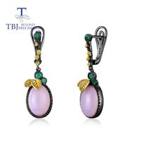 Dangle Chandelier TBJ, 2021Natural Pink Opal Gemstone Gemstone Chiusura orecchino ovale 10 * 14mm 10CT Real Perù gioielli 925 sterling argento per le donne mamma g