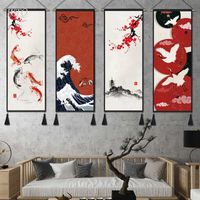 Chinese Style Carp Landscape Painting Ukiyo Retro Posters Canvas Painting Wall Decor Posters Wall Art Picture Room Home Decor Y0927