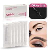 100PC / Pack 1R Steriliserad Engångs Permanent Makeup Nålar Tatuering Nålar För Ögonbryn Tatuering Makeup Kits