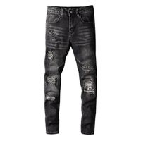Новый дизайн мужские дизайнерские джинсы Slimleg Vintage Fold Bleached стиль отверстие мода мужские джинсы тонкий мотоцикл байкерские байкерские мужимы хип-хоп брюки