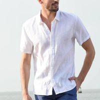 Мужские повседневные рубашки Shujin Summer Men Men Solid Color Оборотный воротник кнопка с коротким рубашкой блузя блузка хлопчатобу