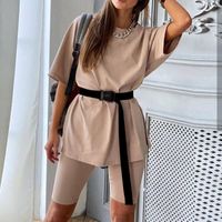 Fashion Tracksuits With Belt Loose Solid Two Piece Set Women...