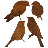 NOUVEAUTY articles Patina Oiseaux avec vis pour vissage en bois, 4 oiseaux rouillés, décoration de jardin de rouille en métal,