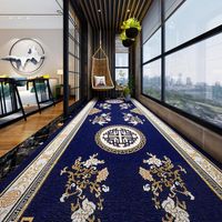 Mattor Kinesisk Traditionell Rug Blue Carpet Runner för Hallway Home El Luxury Jacquard Fabric Woven Long Corridor Hall