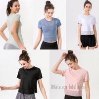 womens yoga shirts t-shirt tshirts for women designer woman lu lulu t shirt outfit Breathable mesh sport fitness lace Running Gym T-shirts Sexy Underwear Solid Co W7AY#