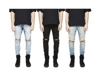 Мужские джинсы мужские дизайнер Slim Fit Разорванные Hi-Street Mens проблемные джинсовые джинги колена отверстия вымытые разрушенные плюс размер