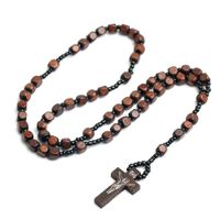 Collar de rosario Cuenta de madera natural Cross Catolic Colgante Religioso Cristiano Oración Joyería