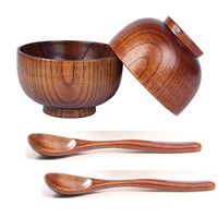 4pieces / set trä handgjorda skål och sked för ris miso servering hem köksartiklar