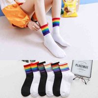 Sports Colorful Rainbow Thin Cotton Socks Trend Streetwear Sock For Girls Boys Pretty Candy Color Running Fitness Antiskid Socks Y1222