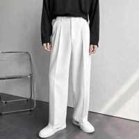 Straight Wide Leg Suit Pants Mens Autumn Casual Trousers Office Busiess Man Dress Pants Loose Korean Formal Elegant Solid White Y0811