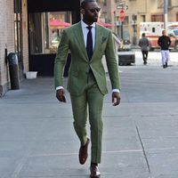 Sage Green Homens Suits Casamento Smoking TuxeDos Feito Personalizado Fit Slim Fit Dois Parte Noivo Formal Wear Jacket Calças Masculinas Blazer Vestidos De Noite