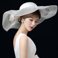 Stingy Brav Hats FS White Big Bow Mesh Dome Hat Fedoras Caps voor Vrouwen Elegante Bruids Bruiloft Dame Cloche Cap