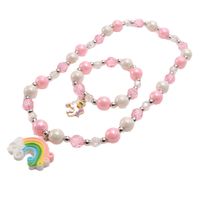 Garotas colares pingentes jóias crianças acessórios resina arco-íris jogo de crianças unicórnio pulseira frisada B9250