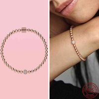 925 prata esterlina rosa grânulos de ouro pulsera para mulheres aniversário fit original pandora pulseira jóias
