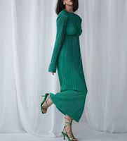 새로운 섹시한 여성 녹색 활주로 드레스 긴 소매 크루 넥 슬림 미디 파티 착용 고품질 패션 밀라노 드레스 Vestidos A30