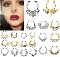 Hot Nose Ring Crystal Nose Hoop Nose Rings Body Piercing Jewelry Fake Septum Clicker Non Piercing Hanger Clip On Women Body Jewelry 248 T2