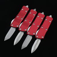 빨간색 미니 자동 나이프 스톤 씻어 D2 강철 CNC T6-6061 항공 알루미늄 합금 핸들 야외 캠핑 EDC 포켓 칼