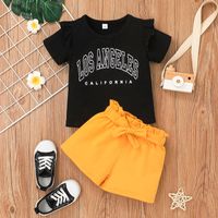 Kızlar Siyah T-Shrit ve Sarı Şort Giyim Seti Yaz 2022 Çocuk Butik Giysileri 1-5 T Çocuklar Kısa Kollu Açık Kıyafet Takım Elbise Moda