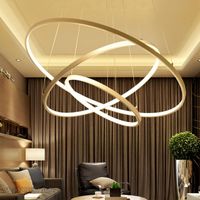 Modern LED Kolye Işıkları Oturma Odası Için Beyaz Altın Siyah Daire Yüzükler Alüminyum Vücut Kolye Lamba Ev Dekor Armatürleri