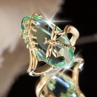 Anillos de libélula de cristal Anillos de joyería de moda de las mujeres de moda verde