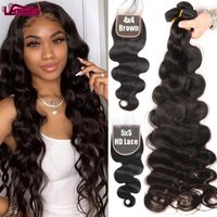 Human Hair Bulks Body Wave Bundles With Closure 5x5 HD Lace Brazilian Lemoda Remy Weave Extension And Frontal
