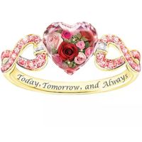 Nieuwe bandringen Sieraden Roze edelsteen Rose Heart-vormige Garland Huwelijk Verlovingsring voor Valentijnsdag Gift