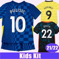 2021 2022 Kante Lukaku Kit Kit Futebol Jerseys Giroud Home Pulisic Kovacic Away 3ª Camisa de Futebol Lampard Ziyech Jorginho Criança Peúgas Uniformes