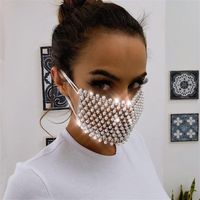 Fashion Women Rhinestone Pearl Face Mask Decorations Bling-Bling Glitter Anti PM2.5 Dust Mouth-Muffle Cover Reusable Face Mask for Party a46