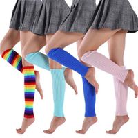 Women's Fashion Leg Warmer 80s a costine Knit Warmer Knee Calzini alti caldi caldi caldi per la partita Sport Rainbow Colore a strisce Abbinata 2 Colori Hosiery