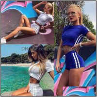 Womens Tracksuits Clothing Apparel Women Sets 2Pcs Elastic Bandage Suits Tracksuit Solid O-Neck Sports Gym Run Top Shorts Ladies Fashion Cas