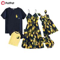 PatPat Summer Mosaic Family Matching Dress Lemon Series Tank Dresses Rompers Tops Matching Outfits Family Look Sets 220119