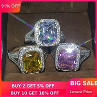 Wedding Rings Choucong 3 Colors Birthstone Ring For Women Cushion Cut 10ct 5A Zircon Cz 14KT White Gold Filled Engagement Band