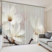 Curtain & Drapes Fashion Customized 3D White Background Magnolia Flowers Window Curtains Home Bedroom Decoration