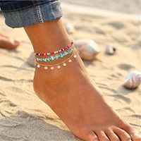 Anklets Mujeres Girls Beads Sequin Charm Ajustable Tobillo Pulseras Set Multilayer Beach Foot Jewelry