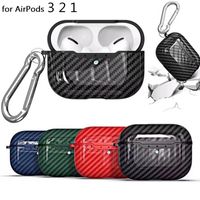 Cubierta de protección de la bolsa de la bolsa de la textura de la fibra de carbono de silicona para Airpods Pro 3 2 1 Auricular Bluetooth con gancho