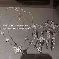 Bright Gemstone Butterfly Earrings 18k Gold-plated Dance Flower Drop Bow Hearts Elegant Women Necklace Jewelry Set